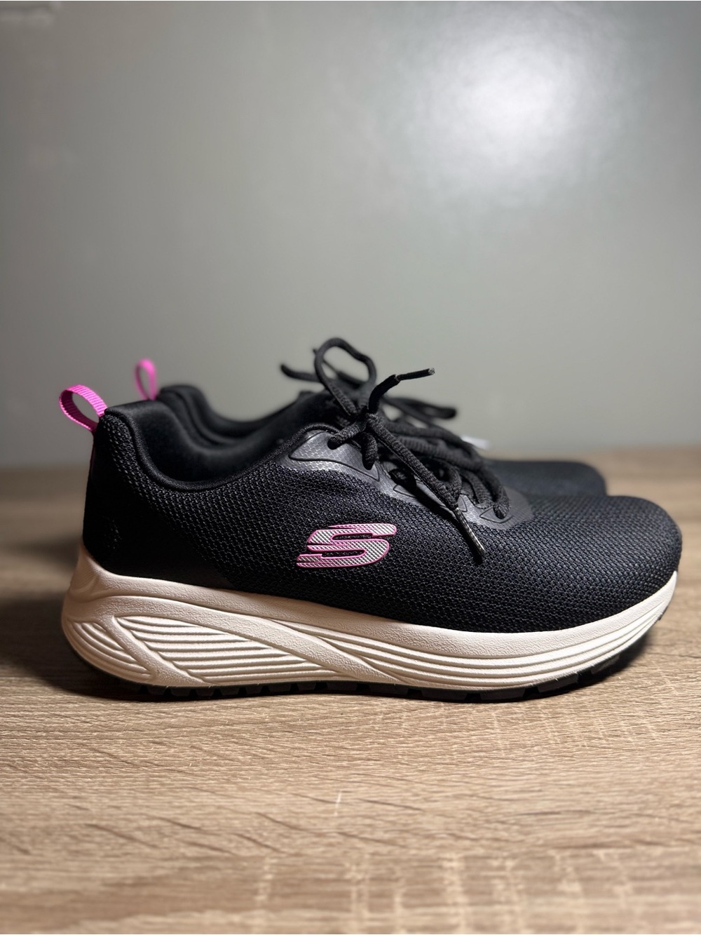 Skechers Black Sneakers with Pink Logo and Heel Tab